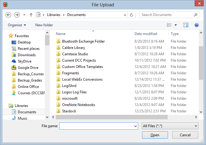 File Upload Dialog Box
